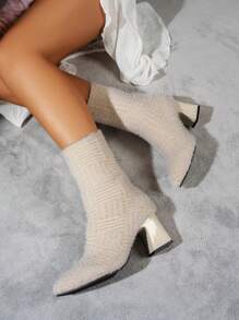 Stivali invernali da donna casual con punta affusolata, ricamati in stile western, con cardigan e stile cowboy