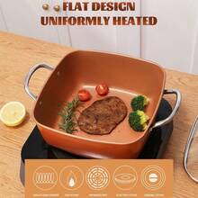 24cm Square Kitchen Fryer Non Stick Chip Pan Potato Fryer W/ Basket Cooking Pot - Orange - View 3