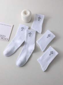 1/2/5/10 Paar unifarbene Socken mit Kreuz-Muster, unisex, ideal für Lässig, Outdoor-Sport und Aktivitäten wie Laufen, Radfahren, mit elastischen Bändern