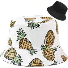 Reversible Bucket Hat For Women, Cute Beach Fisherman Style - Pineapple White - View 1