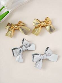Set de 2 pinzas para el cabello de niña con lazo dorado con brillo, lazos de tela adorables y sencillos, apropiados para la vida diaria o fiestas, accesorios para estudiantes de vuelta a clases