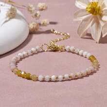 1pc Casual Adjustable Gemstone Beaded Bracelet With Natural Sunstone, Moonstone And Aquamarine, Suitable For Women Everyday And Holiday Wear