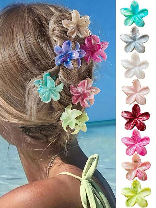 8 قطعة/طقم كليبسات شعر صغيرة بتصميم أزهار الثوم الربيعية والصيفية، بتصميم متموج بملمس رخامي، كليبسات لرباطات الشعر، بأسلوب حلو وجذاب، مناسبة للاستخدام اليومي وعيد الميلاد والعطلات الشاطئية، إكسسوارات شعر أنيقة للنساء