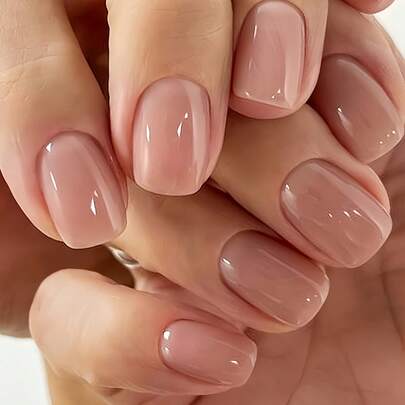 24片可重复使用方形中号裸粉色果冻凝胶美甲贴片，亚克力假指甲，美甲套装，美甲用品