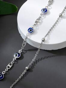 1pc Fashion Business Men's Unique Devil's Eye Double-Layer Bracelet, Silver Jewelry (Due To Handmade Cutting, The Number Of Beads On The Chain May Vary, But The Final Length Remains Consistent) - Silver - View 2