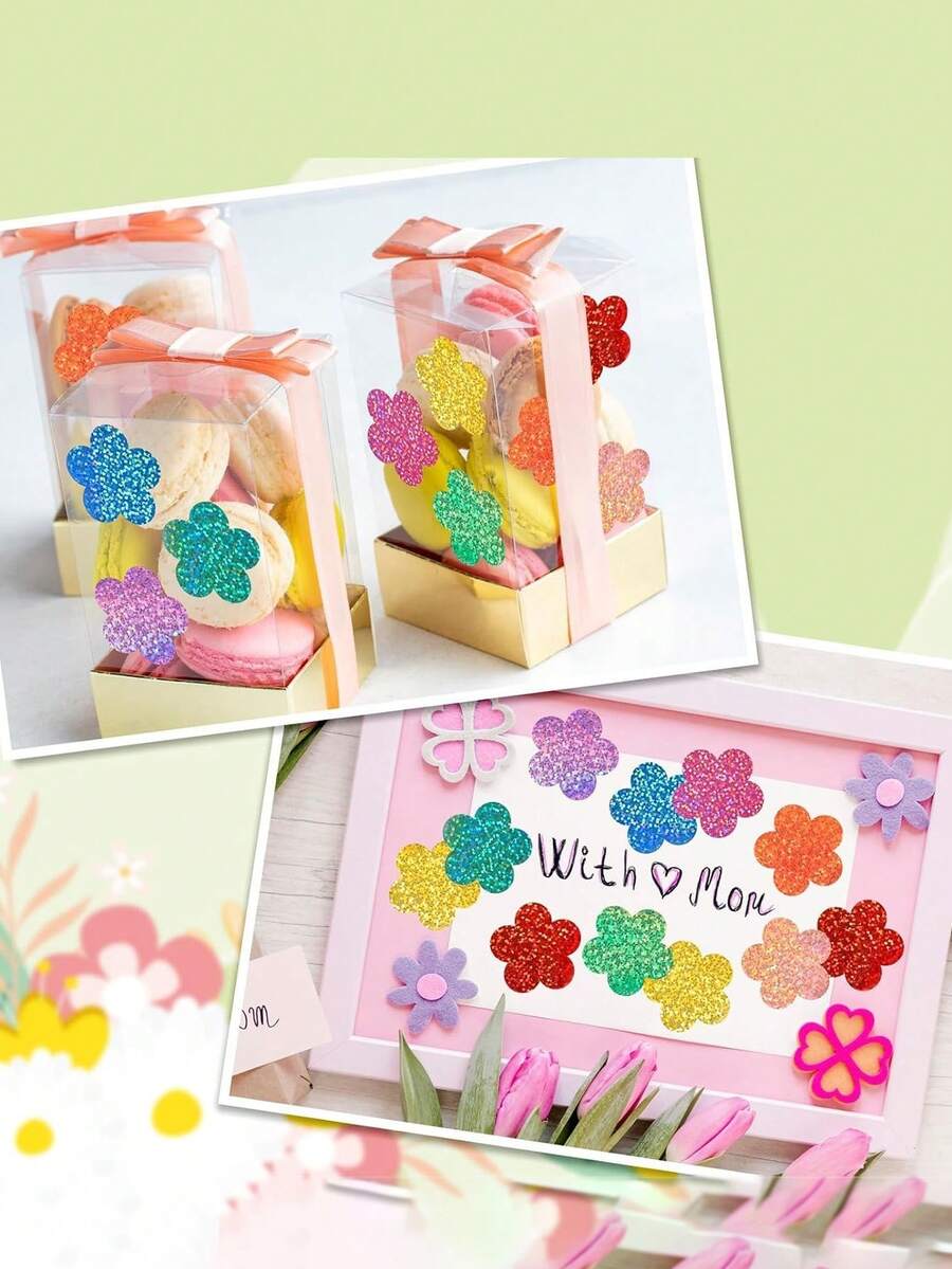 1000PCS/500PCS Children's Four Seasons Laser Flower Sticker Roll -8 Color Fancy Flower Shaped Self Adhesive Stickers, Ice Stick Pattern, Rose Pattern, PET Material, Very Suitable For Envelope, Diary, Birthday, Wedding And Party Decoration Cartoon Laser Sticker Labels, Office Stationery Decoration Labels, Sealing Stickers