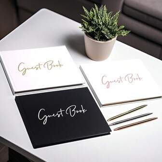 Set de 2 piezas de registro de invitados de boda, nuevo cuaderno de notas de papel de calidad y un bolígrafo neutro giratorio con hermosos patrones de estampado en caliente en inglés - Notas de bodas, registro para invitados, regalos de matrimonio, diario de la boda , cuaderno, útiles escolares, vuelta al colegio