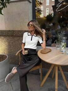 صيفي جديد للنساء -سترة كاجوال بياقة مكسورة الألوان وأكمام قصيرة- مناسبة للعمل/المكتب/العطلات