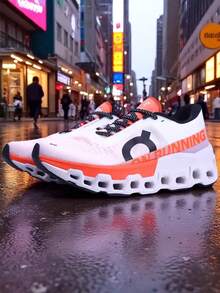 tenis bicolor naranja blanco on suspension confort fasion clou agujeros moda runner en caja - Naranja Quemada - Ver 3