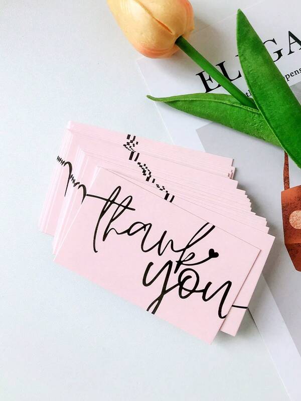 50pcs Pink Script Heartfelt Thank You Cards For Small Business Customers, Customer Appreciation Note Cards School Supplies,Back To School