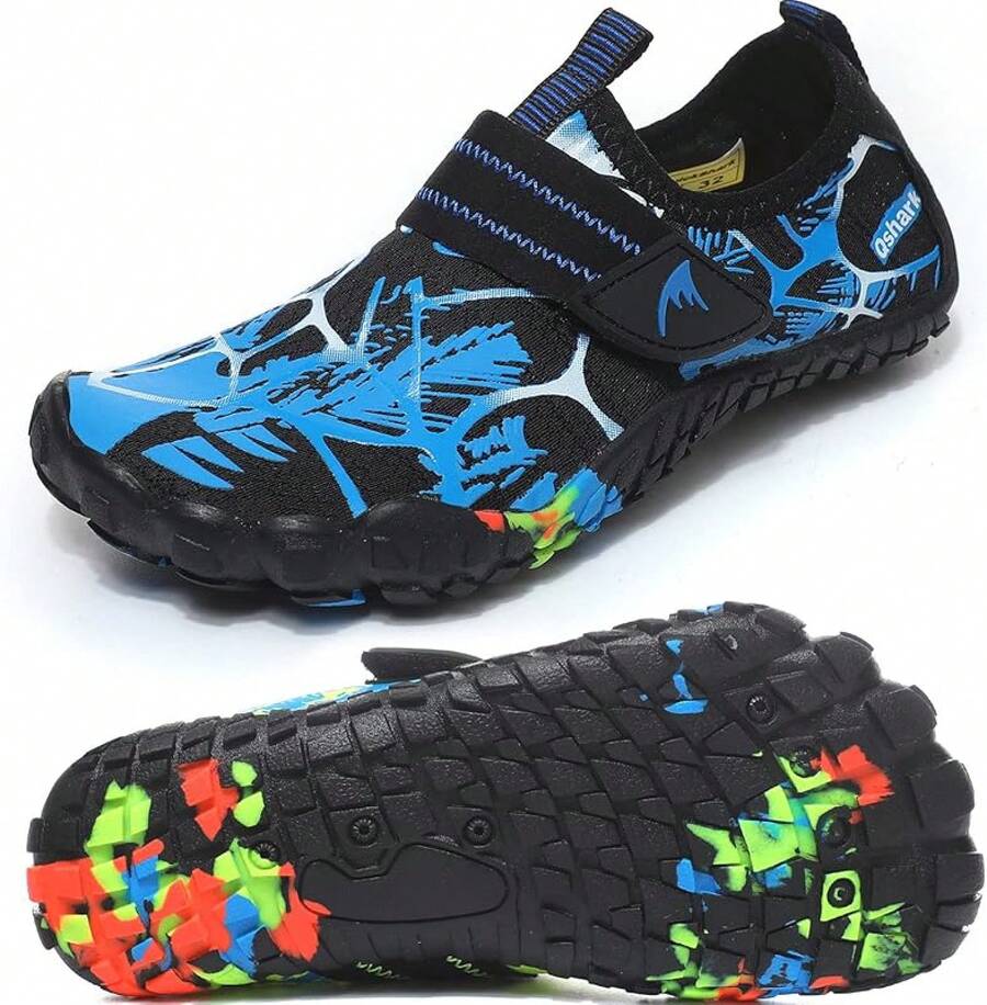 Shoes Barefoot Aqua Socks Outdoor Indoor Quick Dry Sandals Lightweight Slip On Walking Sneakers Beach Pool Swim (Little/Big) - 6-黑色/藍色 - 查看 1