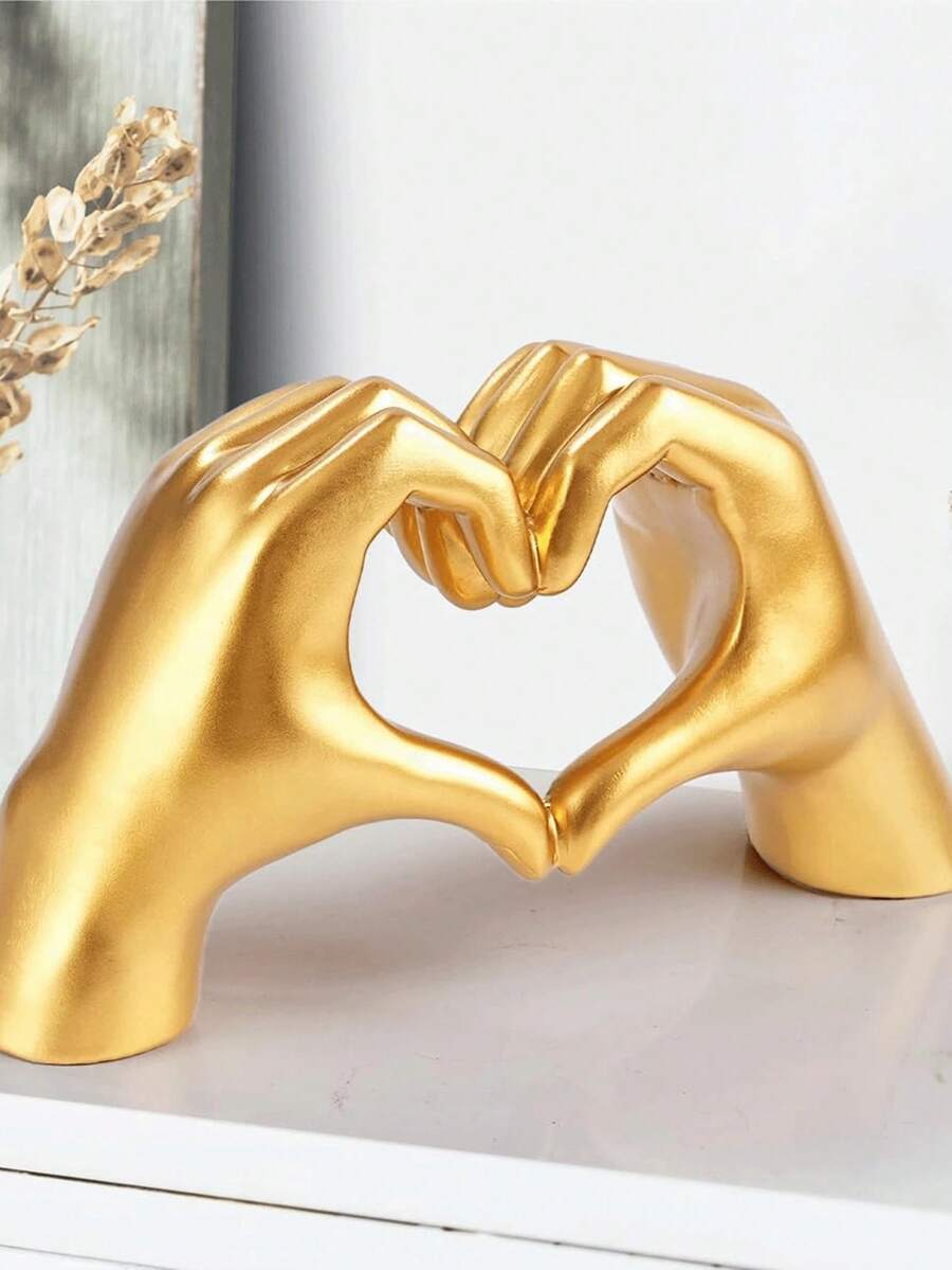 Heart Hand Gesture Polyresin Decoration, Room Decor, Christmas Decorations, Bedroom Decor - Gold - View 1