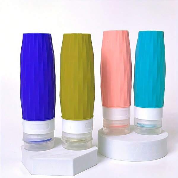 4pcs/Set 90ml Silicone Refillable Travel Bottles, Squeeze Type Portable Containers For Outdoor Travel, Business Trip And Home Use