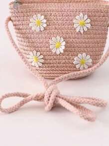 1pc Kids Cute Straw Daisy Shoulder Crossbody Bag, Suitable For Daily Outings