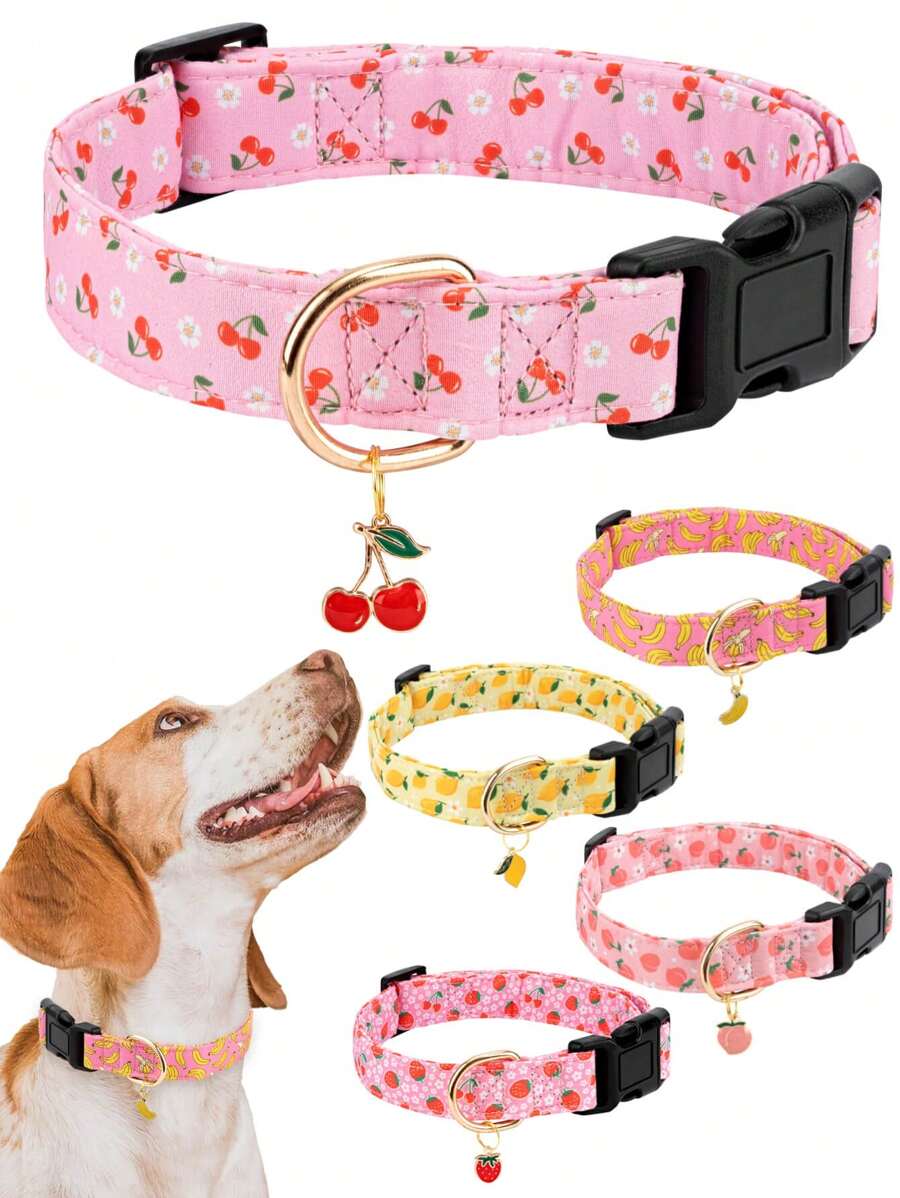 1pc Or 2pcs Fruit Patterns Adjustable Soft Dog Collar With A Little Fruit Charm For Small Medium Large Dogs Buckle Summer Spring Pet Collar For Indoor And Outdoor
