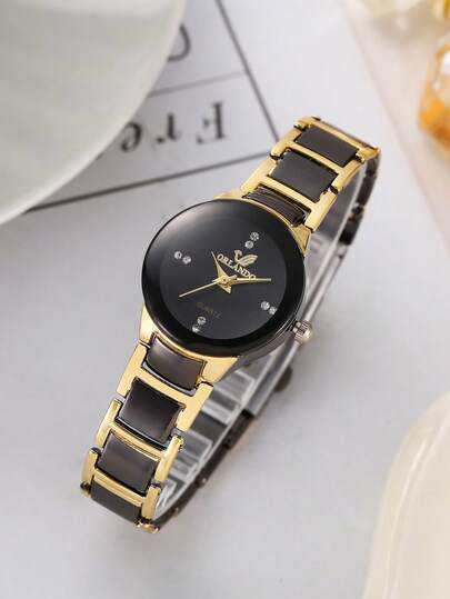 1 件新款简约棒标女士手表，时尚潮流优雅英伦风格钢表带石英表