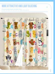 2 Panels 26 Letters Learning Window Drapes Interactive Alphabet Learning Curtains Each Letter With Matching Animal Light Filtering For Kids' Rooms - Multicolor - View 4