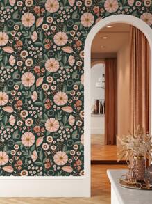 Pink Flowers Pattern Peel & Stick Wallpaper Boho Floral Garden Bedroom Self-Adhesive Removable Wallcovering Pre-Pasted Flowering Meadow Wall Paper Wall Stickers Room Decor Wall Decor Wall Sticker