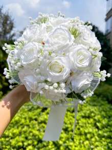 Perlen Rosen Strauß künstliche Blumen für Hochzeit Brautstrauß, einzigartige Ewigblumen Geschenke, Valentinstag, Muttertag, Erntedankfest, Geburtstag, Jahrestag