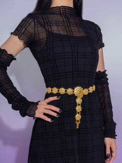 1 Peça Corrente de Cintura Floral Dourada Estilo Boho, Adequada para Eventos, Festas, Encontros e Mais