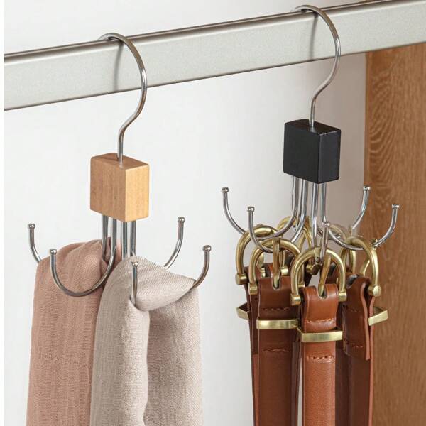 2 piezas Perchero de cinturones, nuevo perchero multifuncional de gran capacidad, diseño de cubo de madera giratorio para organizar el clóset, para guardar cinturones, sujetadores, chalecos, corbatas, bufandas, carteras, ganchos de acero inoxidable.