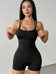 1 件性感细肩带连体裤，可爱健身运动服和瑜伽连体衣塑身衣