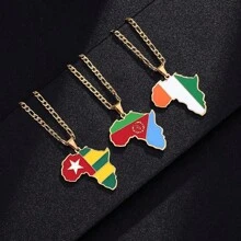 Popular Africa Theme Dripping Oil Stainless Steel Map Pendant Necklace