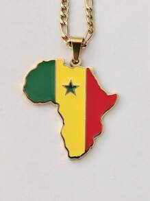 Popular Africa Theme Dripping Oil Stainless Steel Map Pendant Necklace