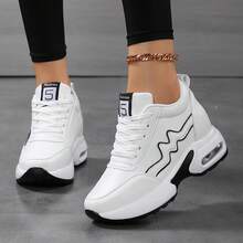 SOSENFER Women's Casual Sneakers With Hidden Height Boost, Lightweight & Comfortable, Shock-Absorbing PU Sole, Versatile All-Season Design, Versatile Athletic Wear | Sleek Design | Shockabsorbing Sole - White - View 4