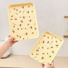 1/2/4Pcs Multifunctional Cherry Pattern Rectangular Plastic Serving Tray, Stackable Serving Plate For Food Snack Dessert Fruit, Food Plate Food Tray Tea Plate, Suitable For Student Adult Use In Home, Kitchen, Party, Rrestaurant - Multicolor - View 8