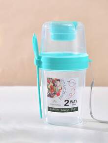 1pc Minimalist Salad Cup Plastic Portable Fruit & Vegetable Companion With Fork & Lid, Diet Smoothie Cup