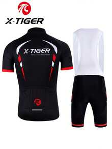 Radfahrer Outfit Set, Herren Radtrikot mit Kurzarm, Radhose mit 5D gepolsterter Innenhose, angenehm atmungsaktiver feuchtigkeitsableitender Stoff, 3-Fach Taschenkonstruktion am Trikot mit rutschfestem Saum