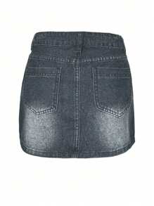 Minifalda de jean versátil y casual con bolsillo, de unicolor y ajustada para mujer