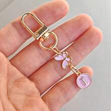 1 件金色蝴蝶字母钥匙扣、合金首字母情侣钥匙扣、背包配件 - 粉色 - 查看 14