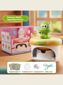 Hasbro DIY süße Dinosaurier Anstecker Basteln Set - Einfache Anstecknadel Maschine mit 32 Sets & Sicherheitsschere - perfekt für Partys, Basteln und Geschenke machen