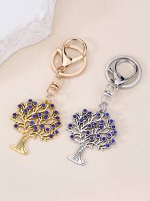 1 pièce Porte-clés femme arbre de vie bleu avec strass, cadeau pour la famille et les amis, accessoire de voiture, charm de sac à dos pour l'école