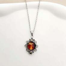 1pc Vintage Stainless Steel Chain Necklace With 26pcs Flame Shaped Letter Pendant