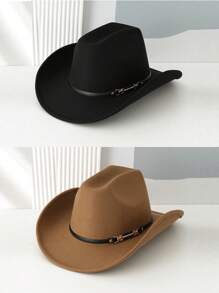 1 pieza Sombrero de vaquero de lana de unicolor unisex, sombrero de vaquera con decoración de hebilla con característica de moda, sombrero versátil y moderno, adecuado para fiestas con tema del oeste, fiesta de compromiso, ceremonia de graduación, baile de gala, festival, celebración de cumpleaños, festival de música