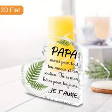 2D-Acryl-Dekorplatte mit französischem Text "Ich liebe dich Papa", herzförmiges 2D-Design, ohne Batterien, Heim- und Bürodekoration, klassisches Geschenk für das ganze Jahr, flach 2D