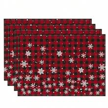 4/6 Stücke Weihnachtsbaum Tischsets, mit roten, weißen und karierten Mustern, robustes Material, geeignet für Küche, Esszimmer, Innen-/Außen Feiertagsdekoration, Thanksgiving und Weihnachten