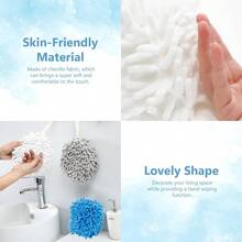 WATUNID 6 Stück Chenille-Handtücher, saugfähige Flauschball-Handtücher mit 6 Haken, hängende, schnell trocknende Handtuch-Handballen, süßes Badetuch, dekorativ für die Küche (Weiß, Grau, Blau)