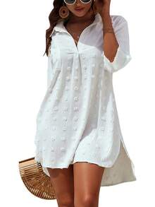 Women Swimsuit Coverups White Chiffon Bikini Swimwear Beach Cover Up Dress Shirt - Đỏ - Xem 6