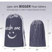 2 Pack XL Wash Me Travel Laundry Bag, Dirty Clothes Organizer, Large Enough To Hold 4 Loads Of Laundry, Easy Fit A Laundry Hamper Or Basket