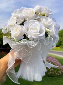 Perlen Rosen Strauß künstliche Blumen für Hochzeit Brautstrauß, einzigartige Ewigblumen Geschenke, Valentinstag, Muttertag, Erntedankfest, Geburtstag, Jahrestag