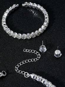 4pcs Luxury High-End Rhinestone Necklace, Earrings, Bracelet Jewelry Set, Bridal Accessories Cubic Zirconia Waterdrop Necklace & Earrings Wedding Decoration - Multicolor - View 7