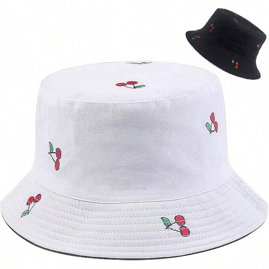 Reversible Bucket Hat For Women, Cute Beach Fisherman Style - Cherry - View 1