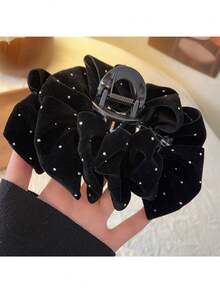 1 件勃艮第和黑色天鹅绒星空水晶蝴蝶结装饰发夹，高端迷人发饰，适合派对、舞会、闪亮装饰、社交活动和休闲装 - 酒紅色 - 查看 9