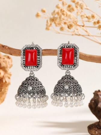 1 对水钻装饰复古钟形仿珍珠流苏耳环，传统珠宝，适合女性日常、节日、婚礼和派对佩戴/珠宝礼物