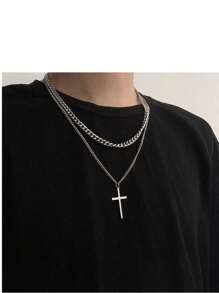 1-3pcs Stainless Steel Simple Cross Pendant Necklace For Men, Versatile For Daily Wear, Dating, Party, Birthday, Christmas, New Year, Valentine's Day Gifts