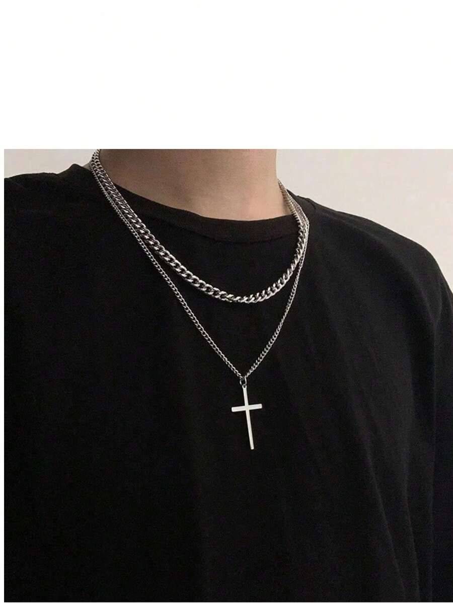 1-3pcs Stainless Steel Simple Cross Pendant Necklace For Men, Versatile For Daily Wear, Dating, Party, Birthday, Christmas, New Year, Valentine's Day Gifts